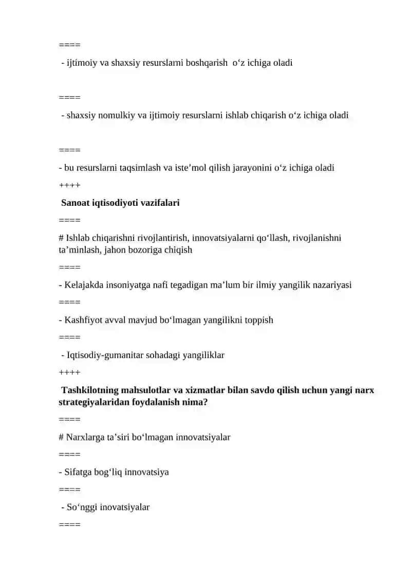 Sanoat iqtisodiyot fanidan test savollari 3