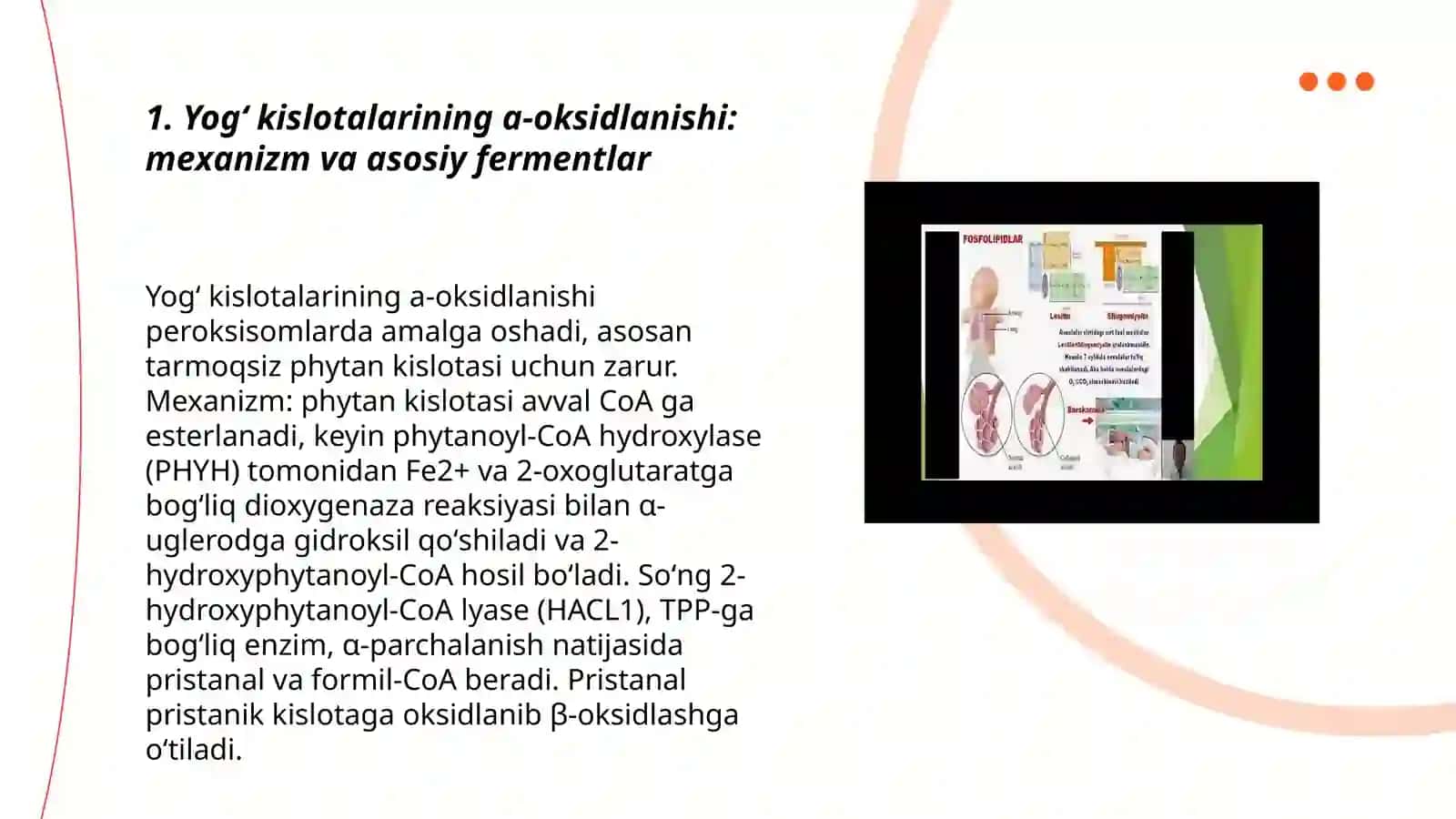 Yogʻ kislotalarining a va w- oksidlanishi, ahamiyati,buzilishlari.Geteropolisaxaridlarning ontogenez va kasalliklarda oʻzgarishi 3