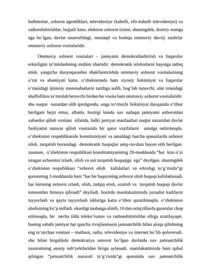 O'ZBEKISTON RESPUBLIKASIDA OMMAVIY AXBOROT VOSITALARINING FAOLIYATI 3