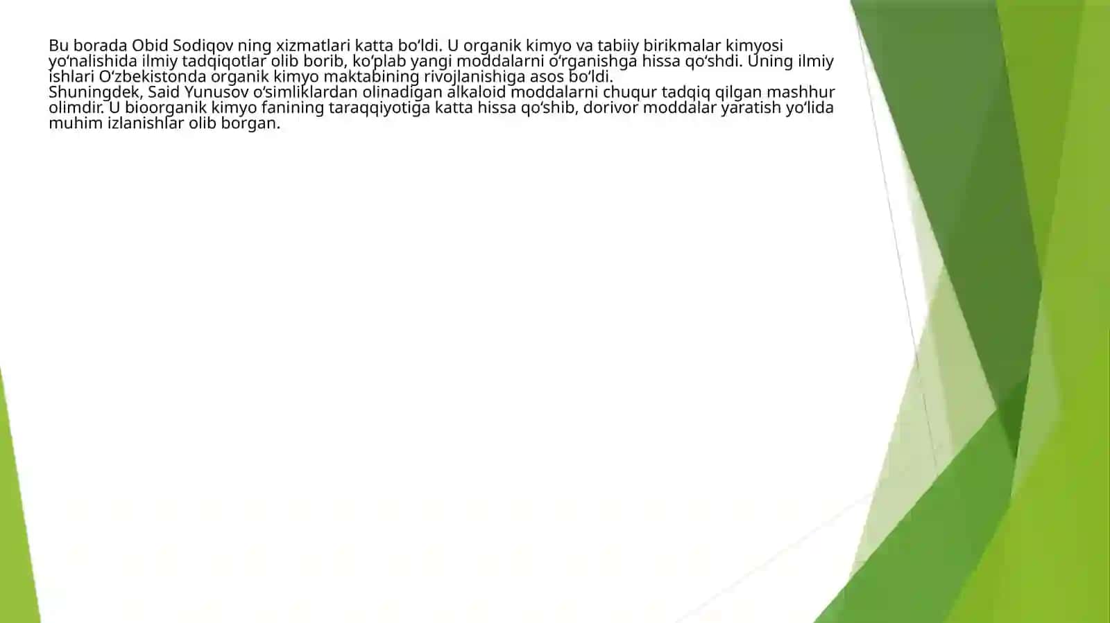 Kimyo fanini rivojlantirishda o‘z hissalarini qo‘shgan O‘zbekiston Respublikasi olimlari 3