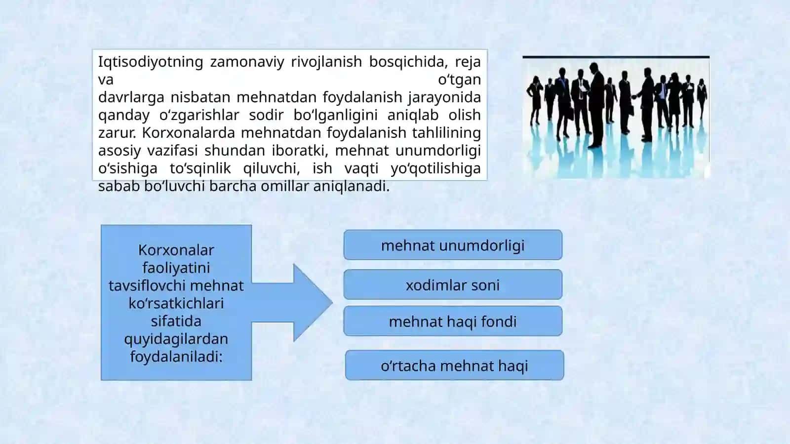 3-Mavzu: Mehnat resurslari bilan taʼminlanganlik va mehnat unumdorligi tahlili. Mahsulot ishlab chiqarish va davr xarajatlari tahlili 3