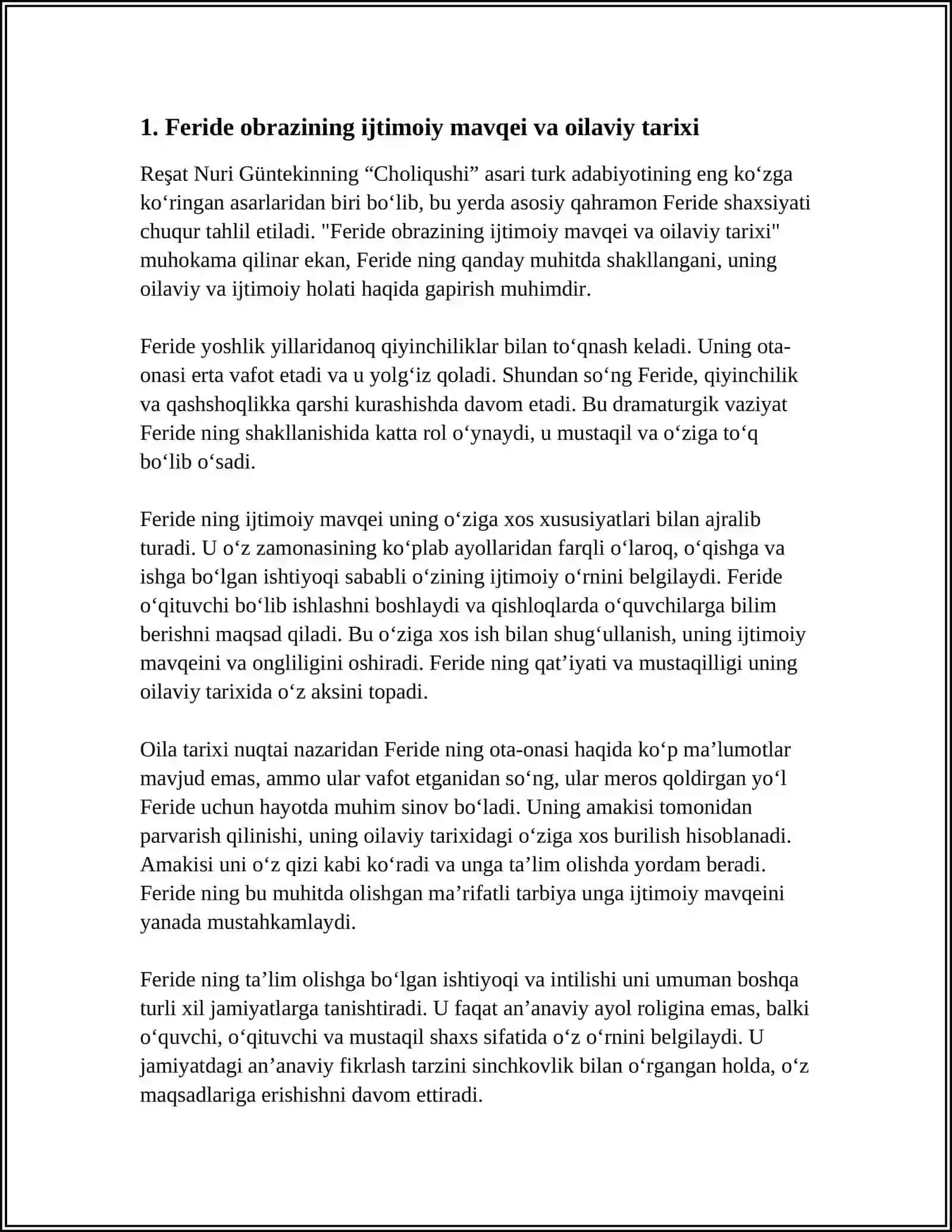 "REŞAT NURI GUNTEKINNING “CHOLIQUSHI” ASARI: FERIDE OBRAZI TAHLILI" 3
