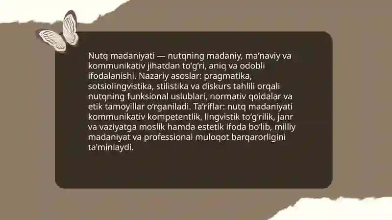 Nutq madaniyati va uslubshunoslik. Nutq va terminologiya 3