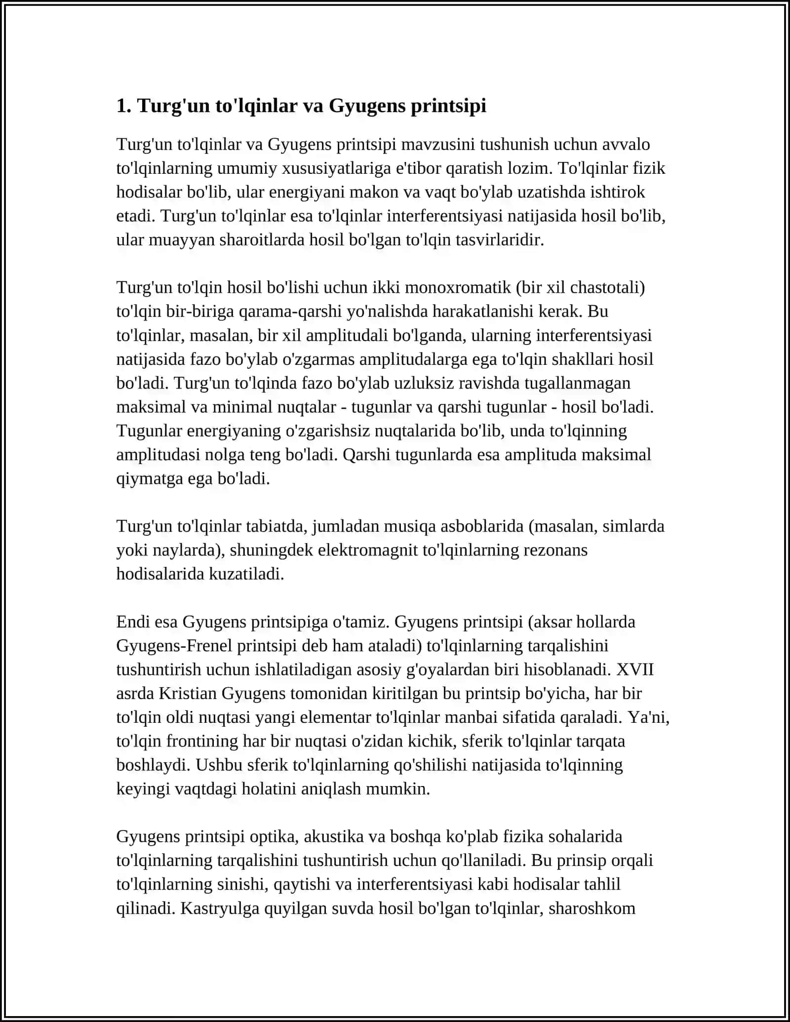 TURG‘UN TO'LQINLAR. GYUGENS PRINSIPI 3