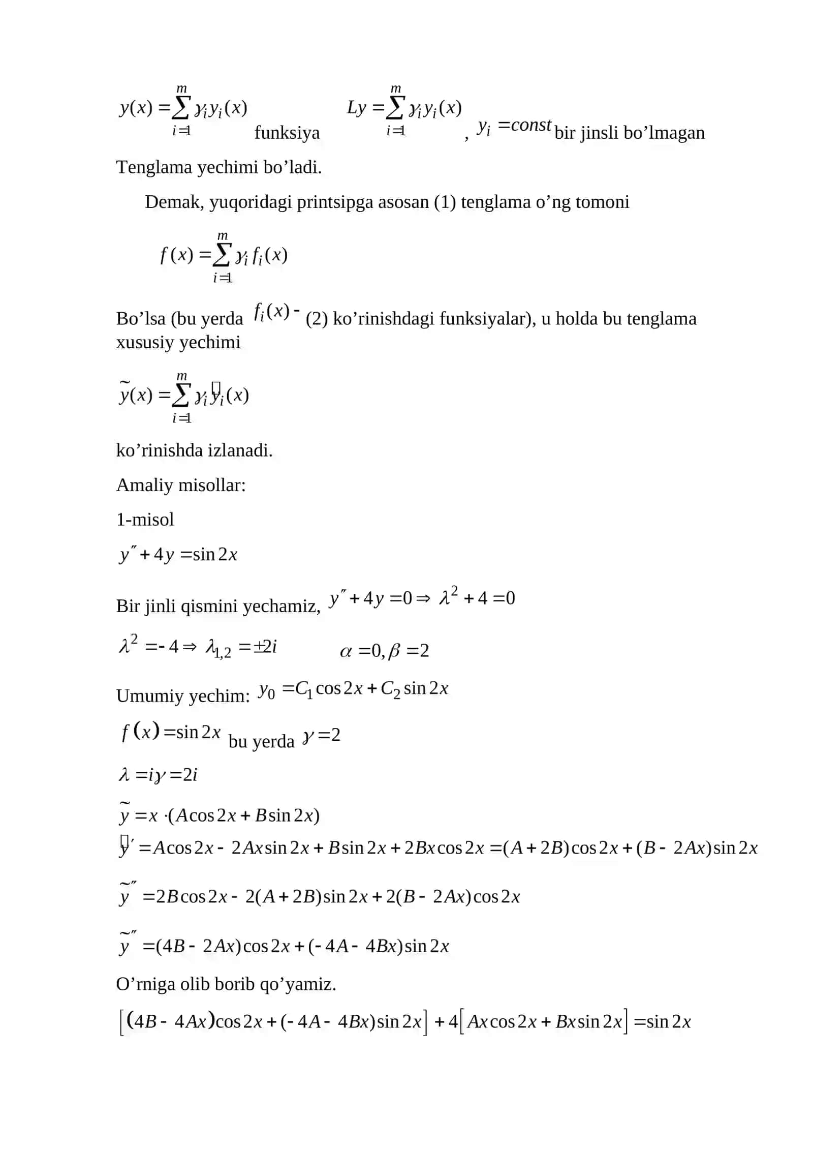Differensial Tenglamalar va Matematik Fizika 3