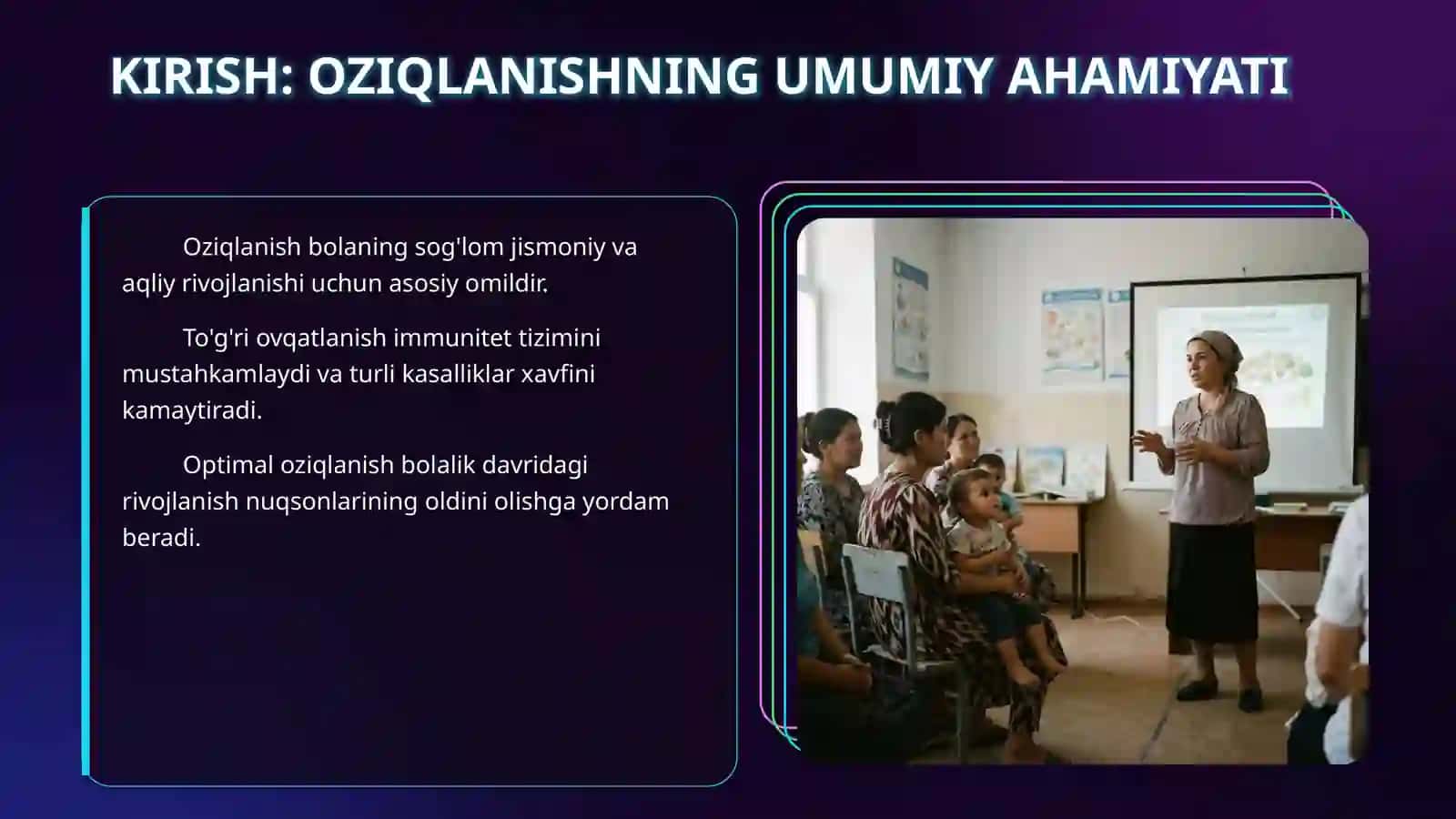 Oziqlanishni baholash. Bolalar ovqatlanish tamoillari . 3