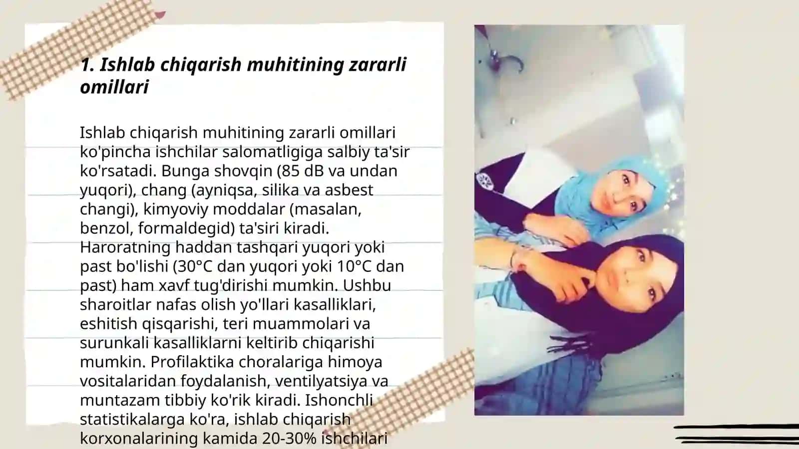 Ishlab chiqarish muhitining zararli va xavfli omillari, mehnat jarayonining zo’riqishi va kuchlanishi ko’rsatkichlari bo’yicha mehnat sharoiarini gigienik tasniflash 3