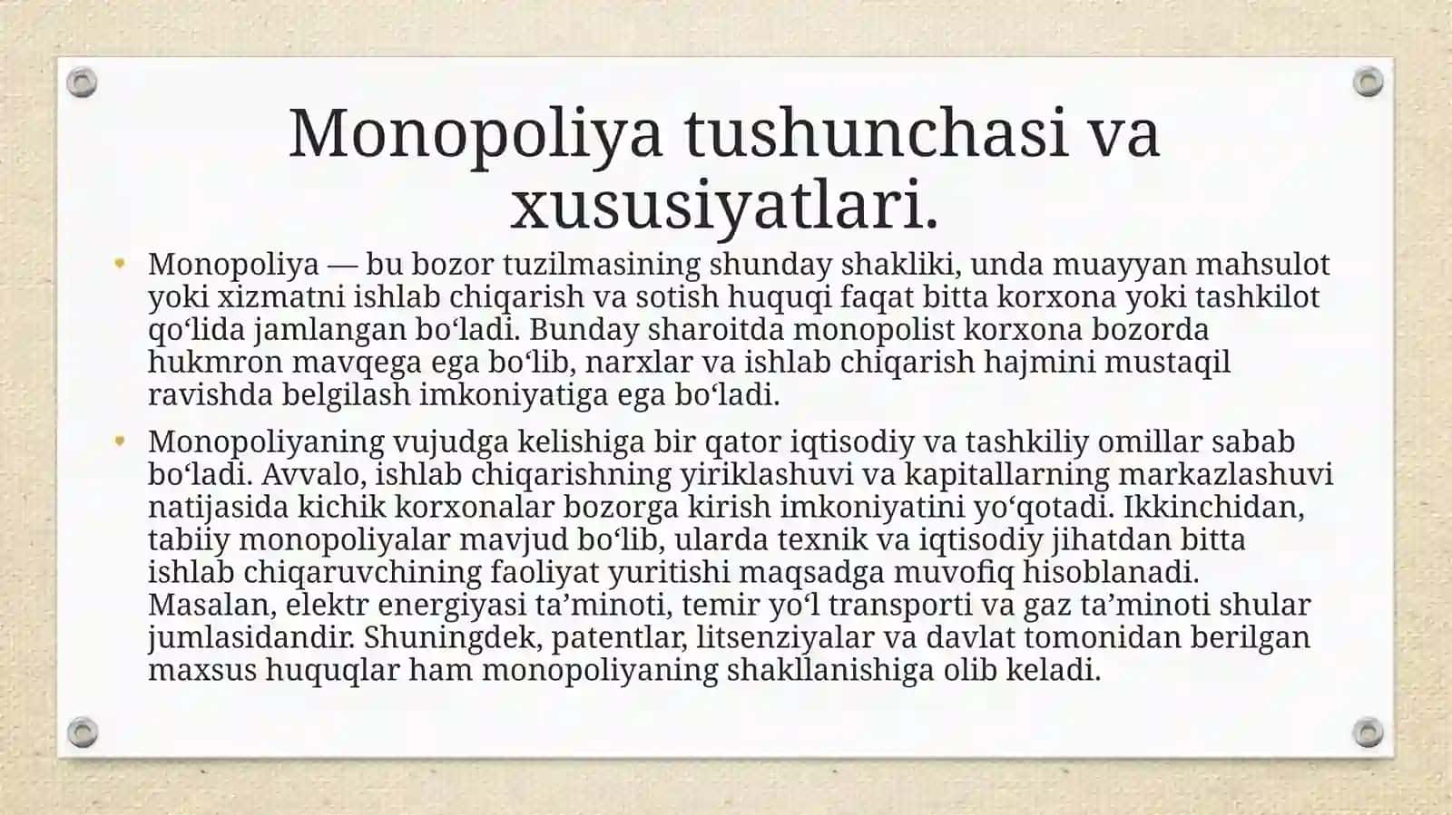 Monopoliya, oligopoliya va monopolistik raqobat 3