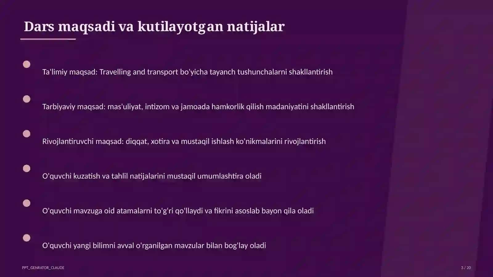 Travelling and transport (6-sinf) 3