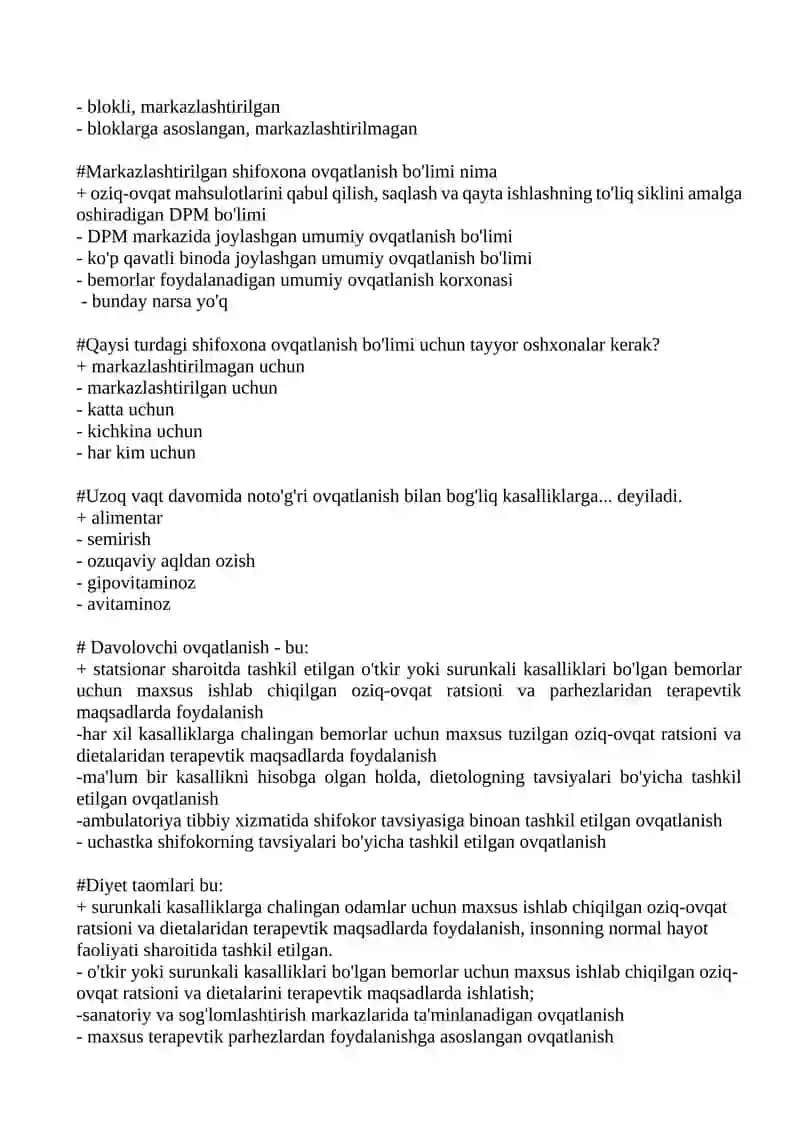 DPM bemorlarning ovqatlantirish sifatiga kim javobgar 3