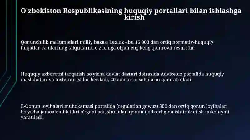O'zbekiston Respublikasi huquqiy portallari 3