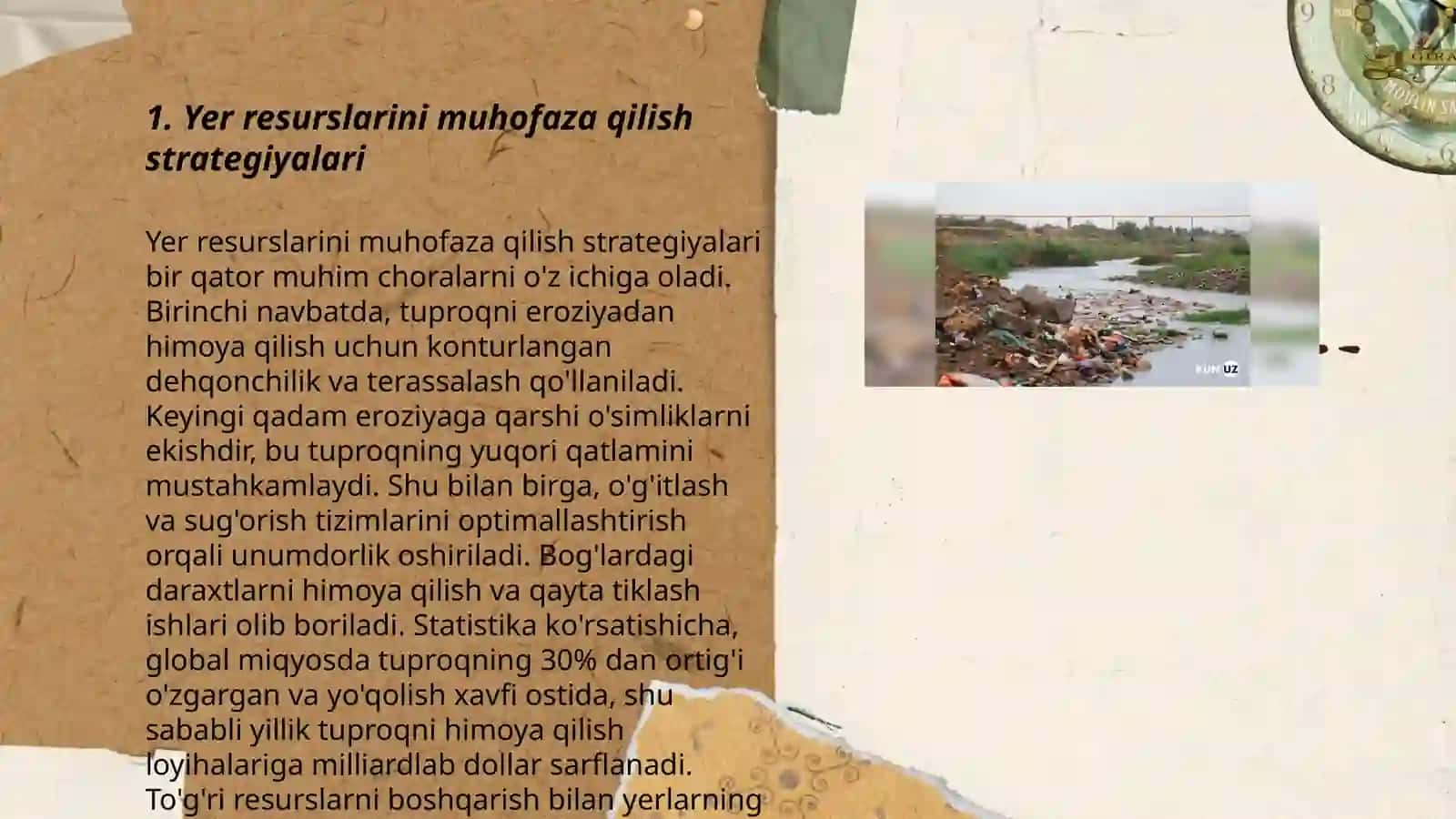 Yer resurslarini muhofaza qilish va ulardan samarali foydalanish.Tuproq erroziyasi va choʻllanish 3