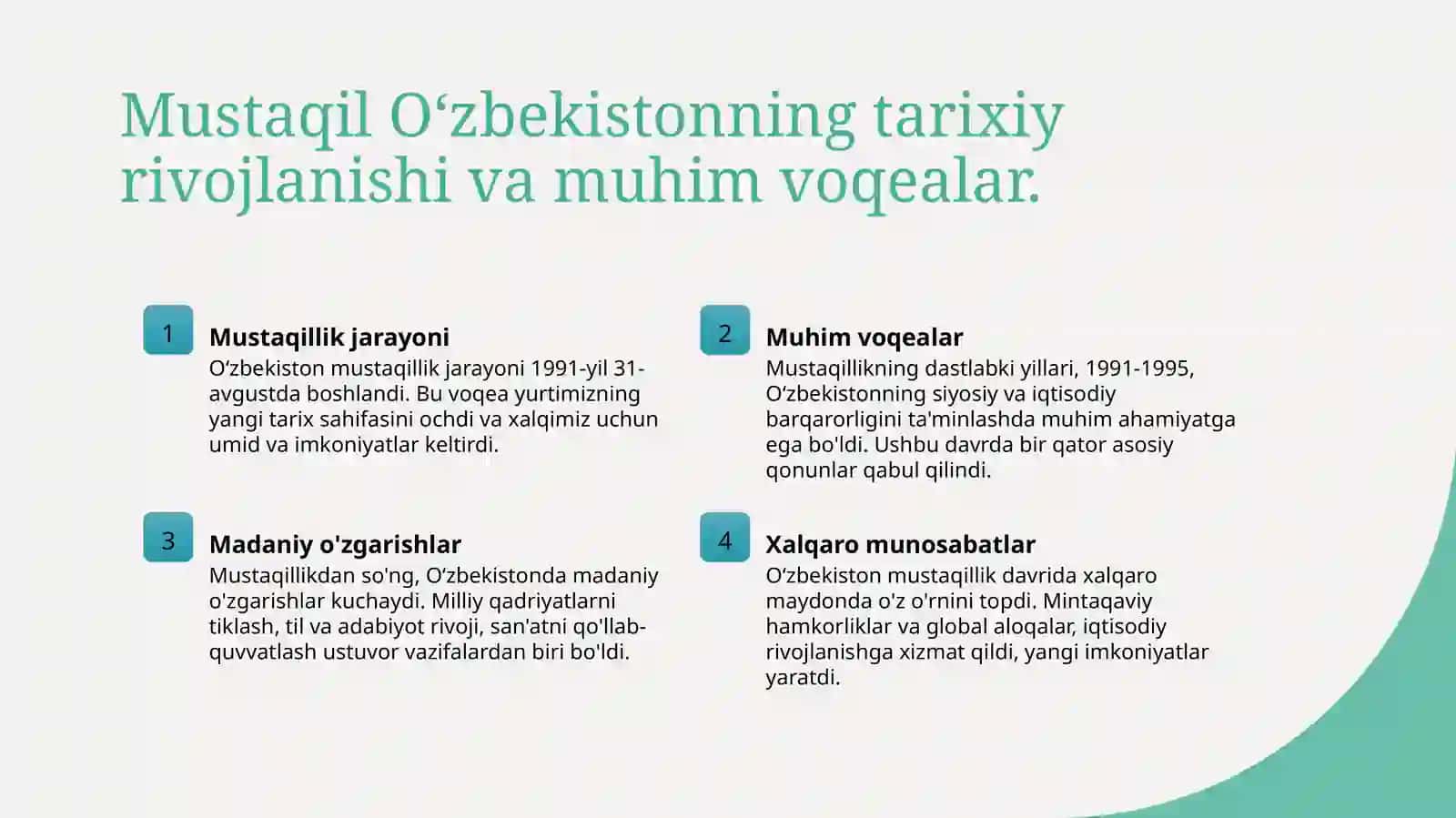 Mustaqil Oʻzbekiston Respublikasining tashkil topishi va tarixiy ahamiyati 3