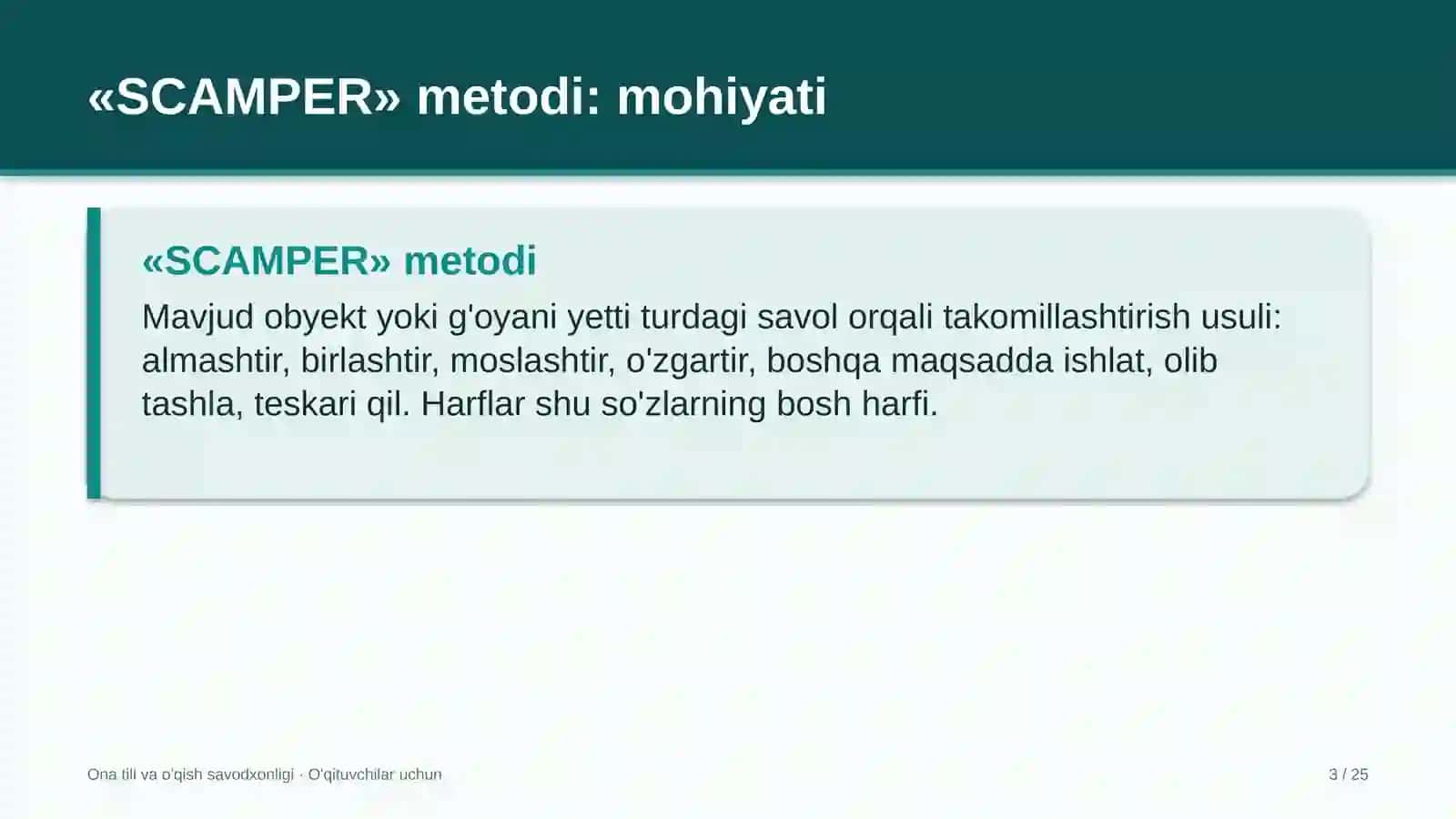 ona tili va o'qish savodxonligi darslarida scamper metodidan foydalanish 2475 3
