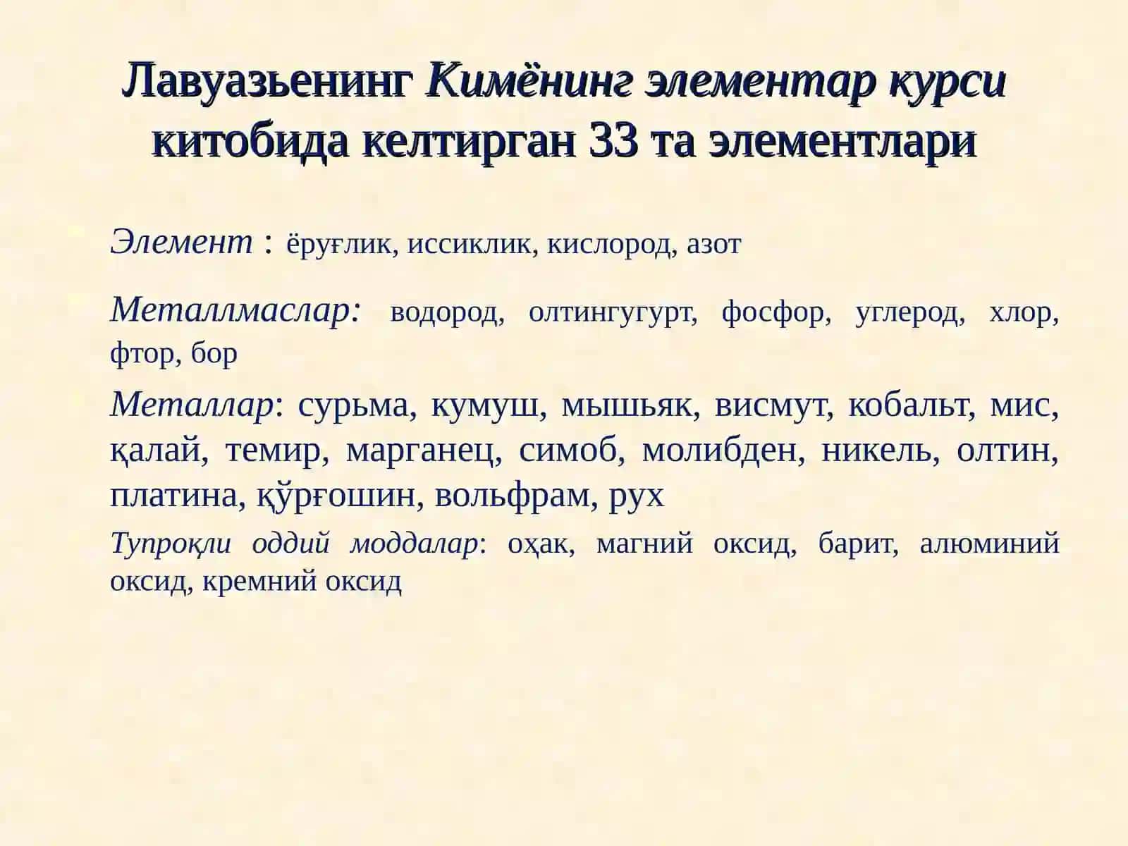 Лавуазье, Менделеевнинг элемент даврий қонуни, радиоактивлик ҳодисаси, актиноидлар ва лантоноидларнинг кашф этилиши 3
