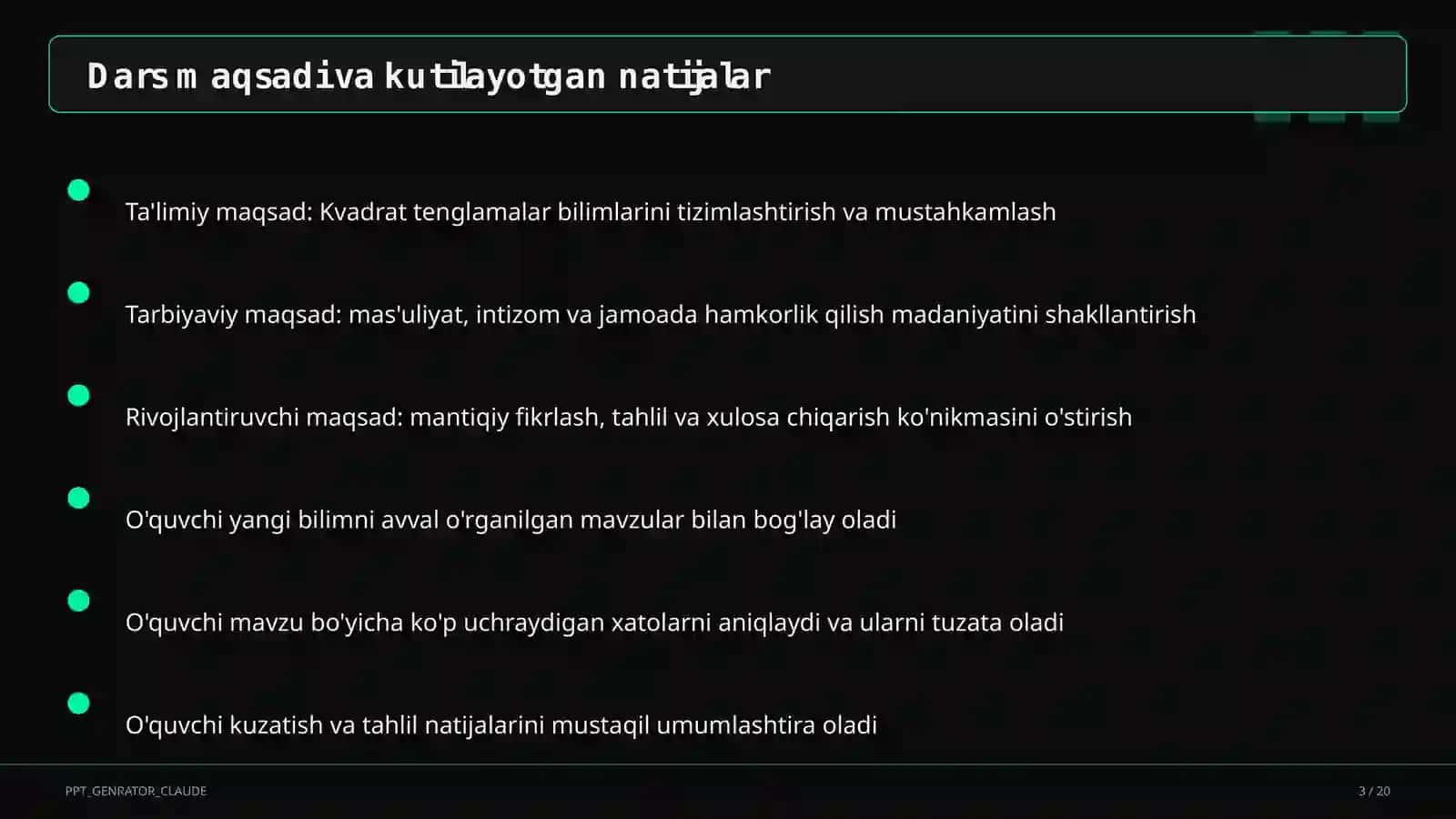 Kvadrat tenglamalar (8-sinf) 3