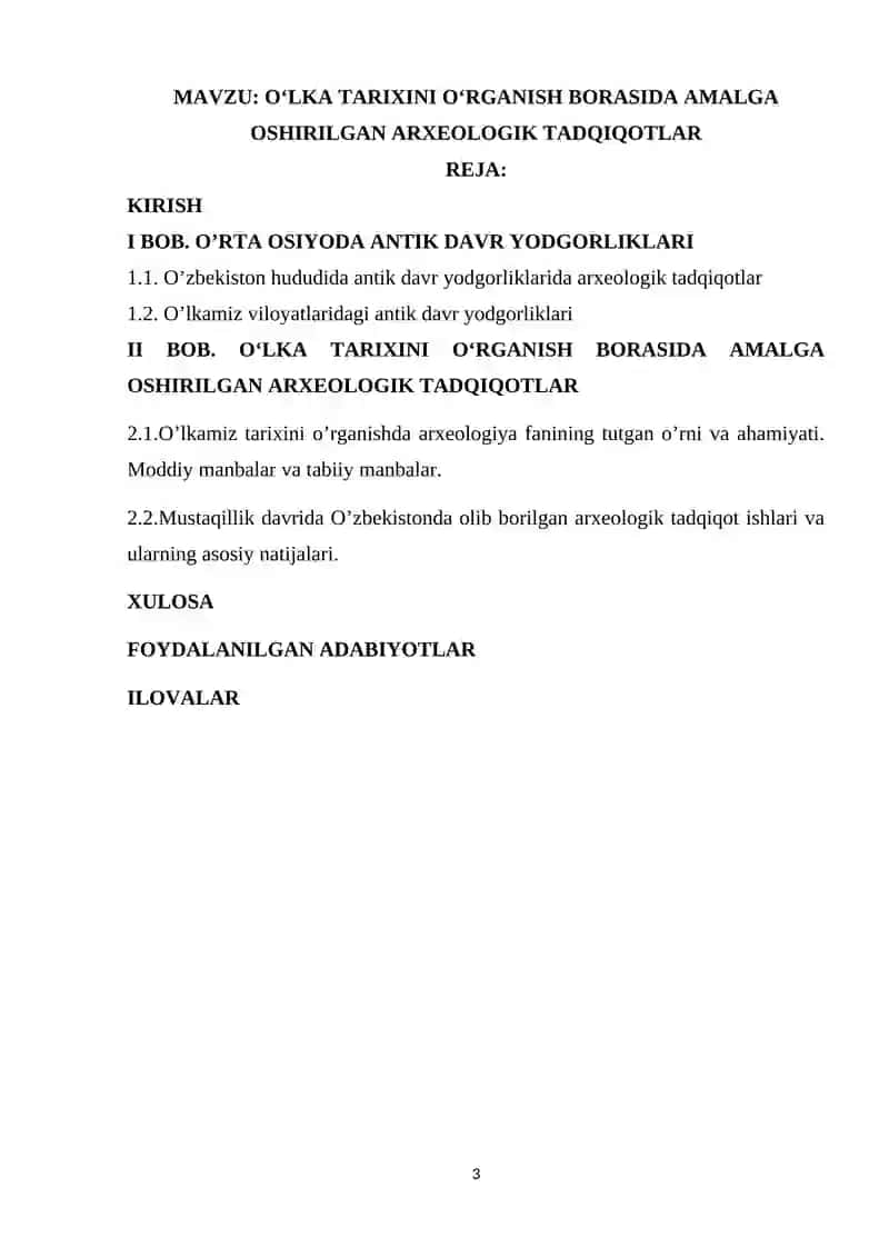 OʻLKA TARIXINI O‘RGANISH BORASIDA AMALGA OSHIRILGAN ARXEOLOGIK TADQIQOTLAR 3