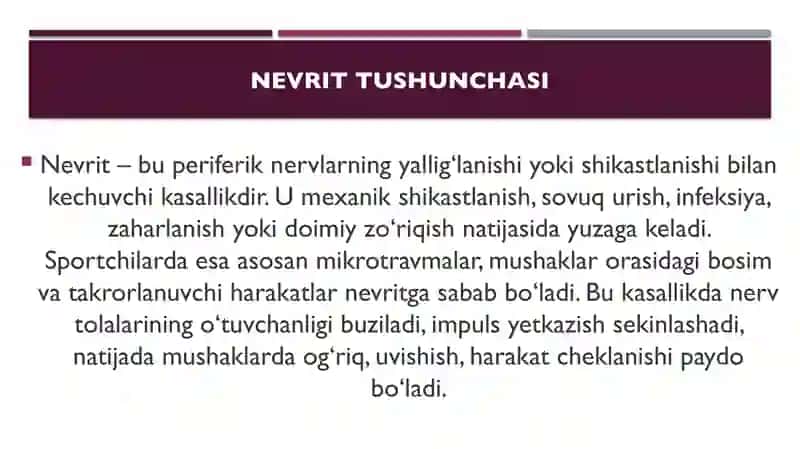 Sportchilarda yuz, tirsak va bilak nevritlarining klinik belgilari diagnostikasi 3
