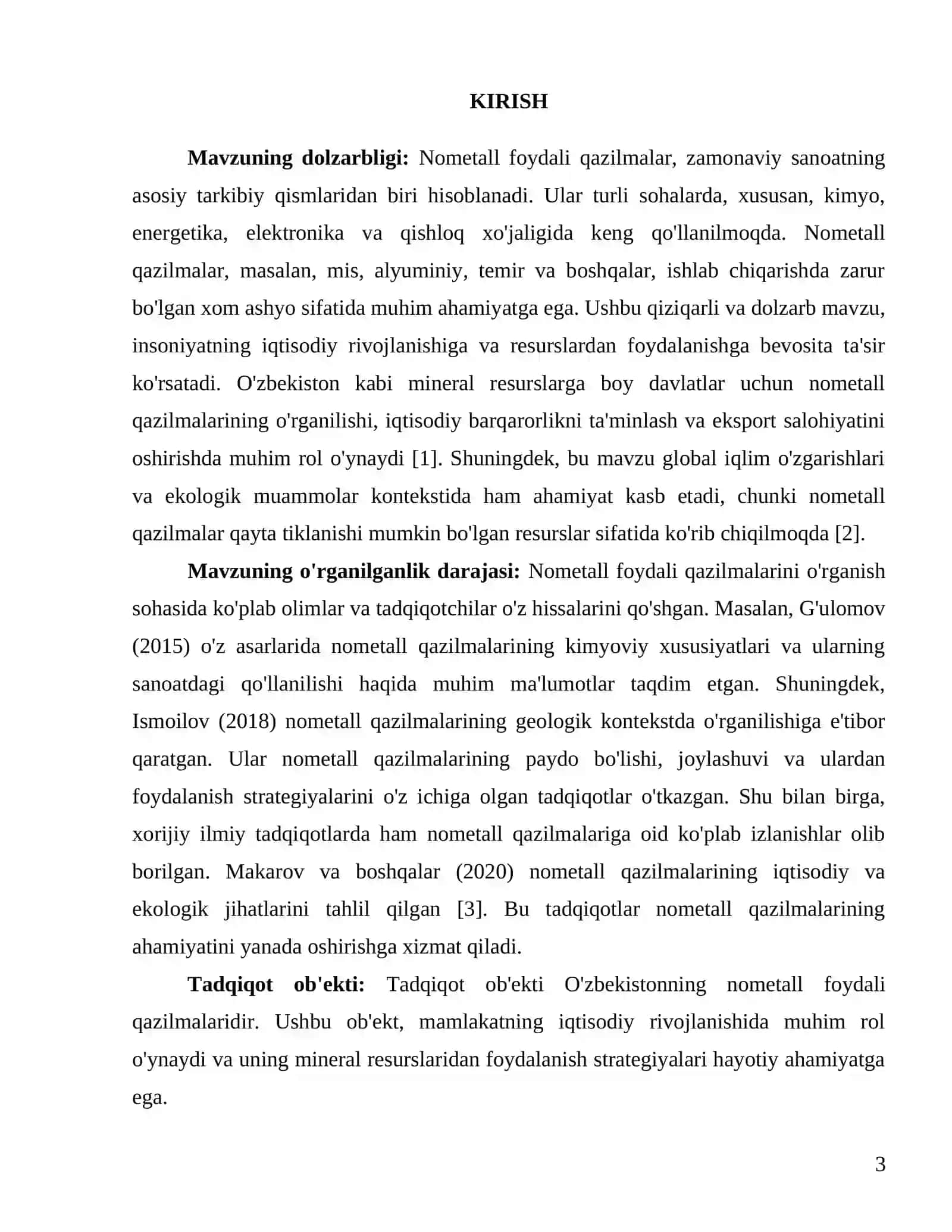 FOYDALI QAZILMALAR GEOLOGIYASI FANIDAN KURS ISHI 3
