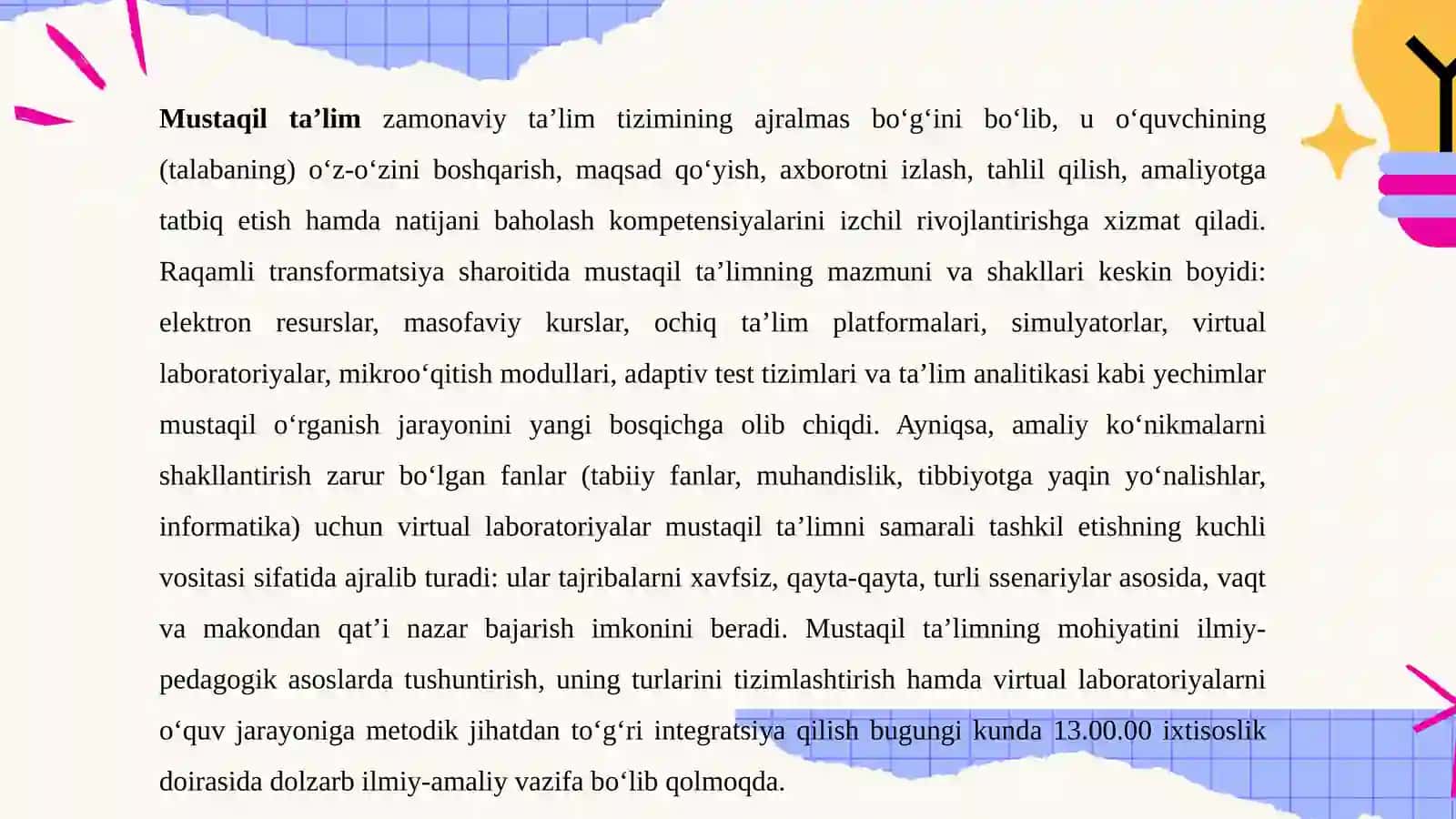 Mustaqilta'lim va uning turlari, virtual laboratoriyalar 3