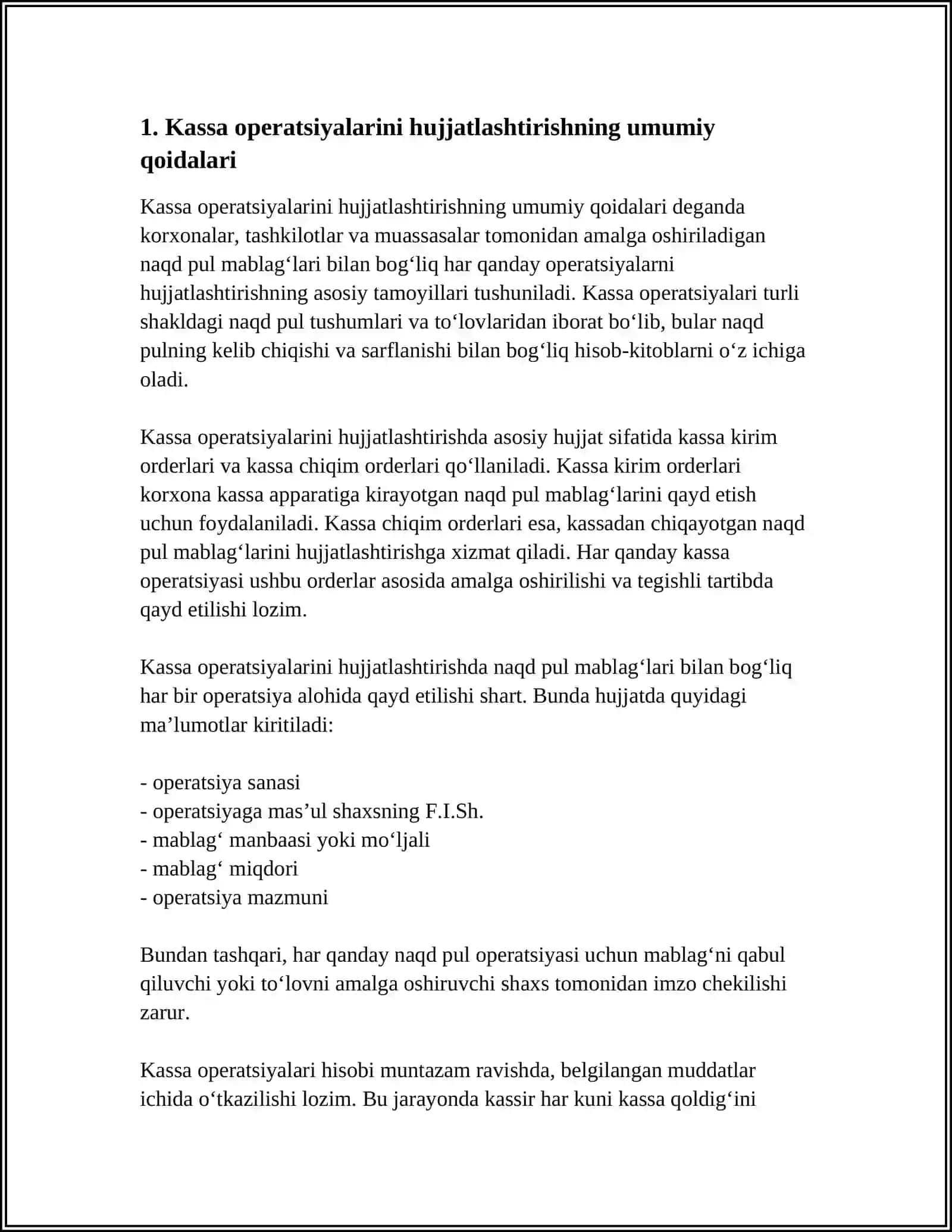 Kassa muomalalarini xujjatlashtirish va hisobga olish 3