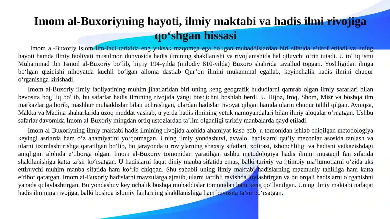 Imom al-Buxoriyningilmiymerositarixiymanbasifatida 3