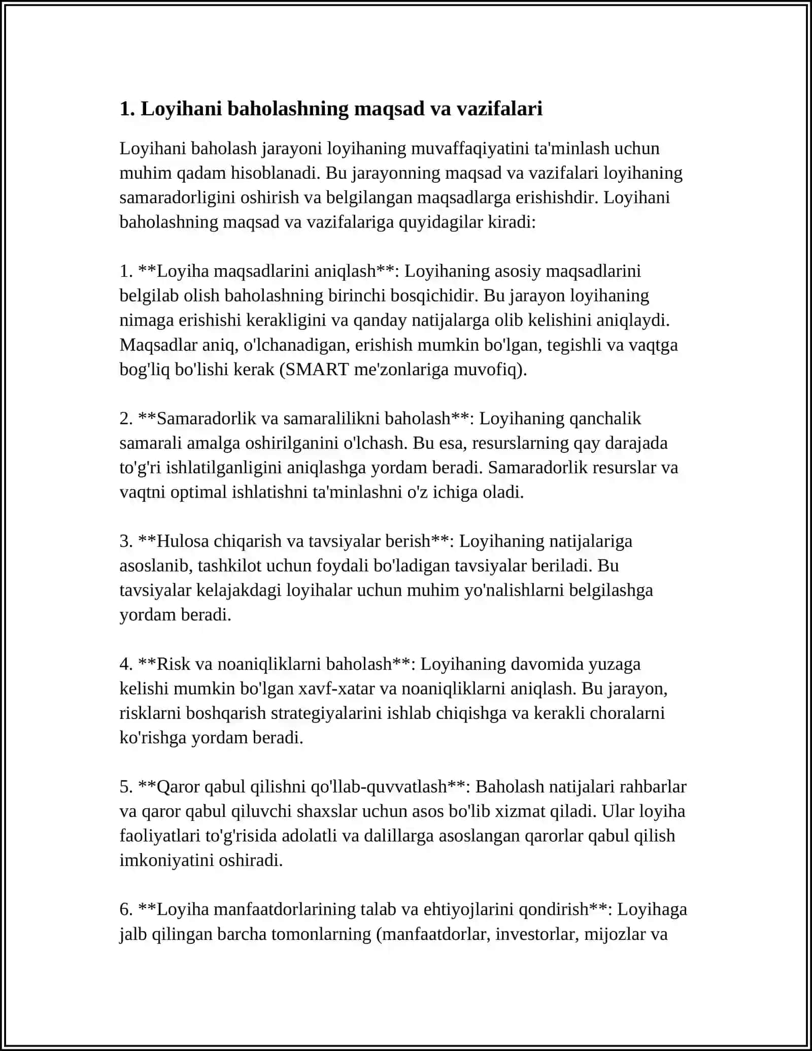 LOYIHANI BAHOLASH VA TEXNIK-IQTISODIY ASOSLASH 3