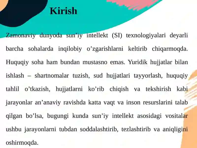 Yuridik hujjatlar bilan ishlashda sun’iy intellektdan foydalanish istiqbollari 3