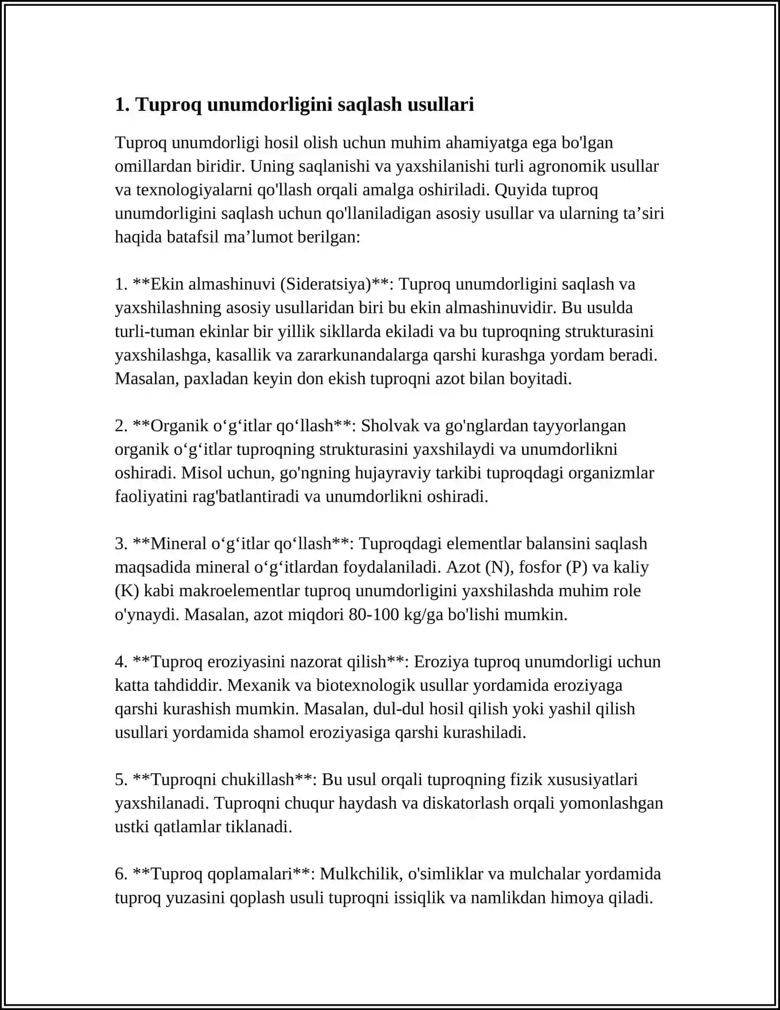 Tuproq unumdorligini oshirish va muhofaza qilish 3