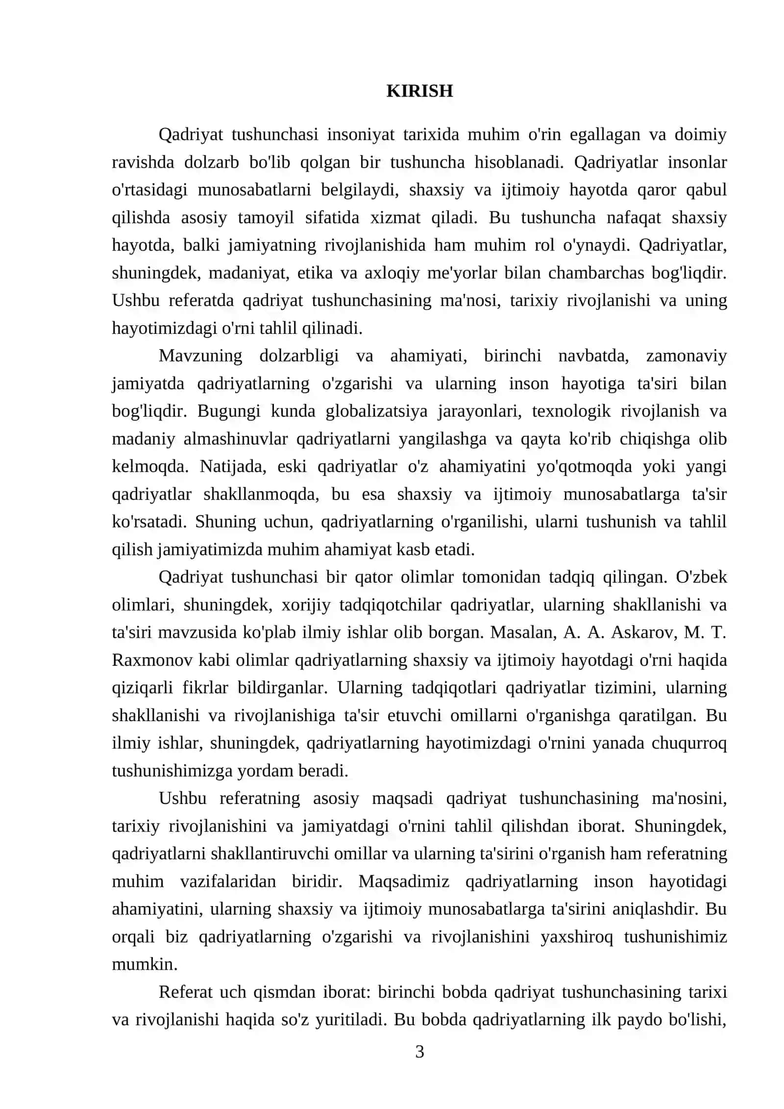 Qadriyat tushunchasining ma'nosi va uning umumiy tavsifi 3