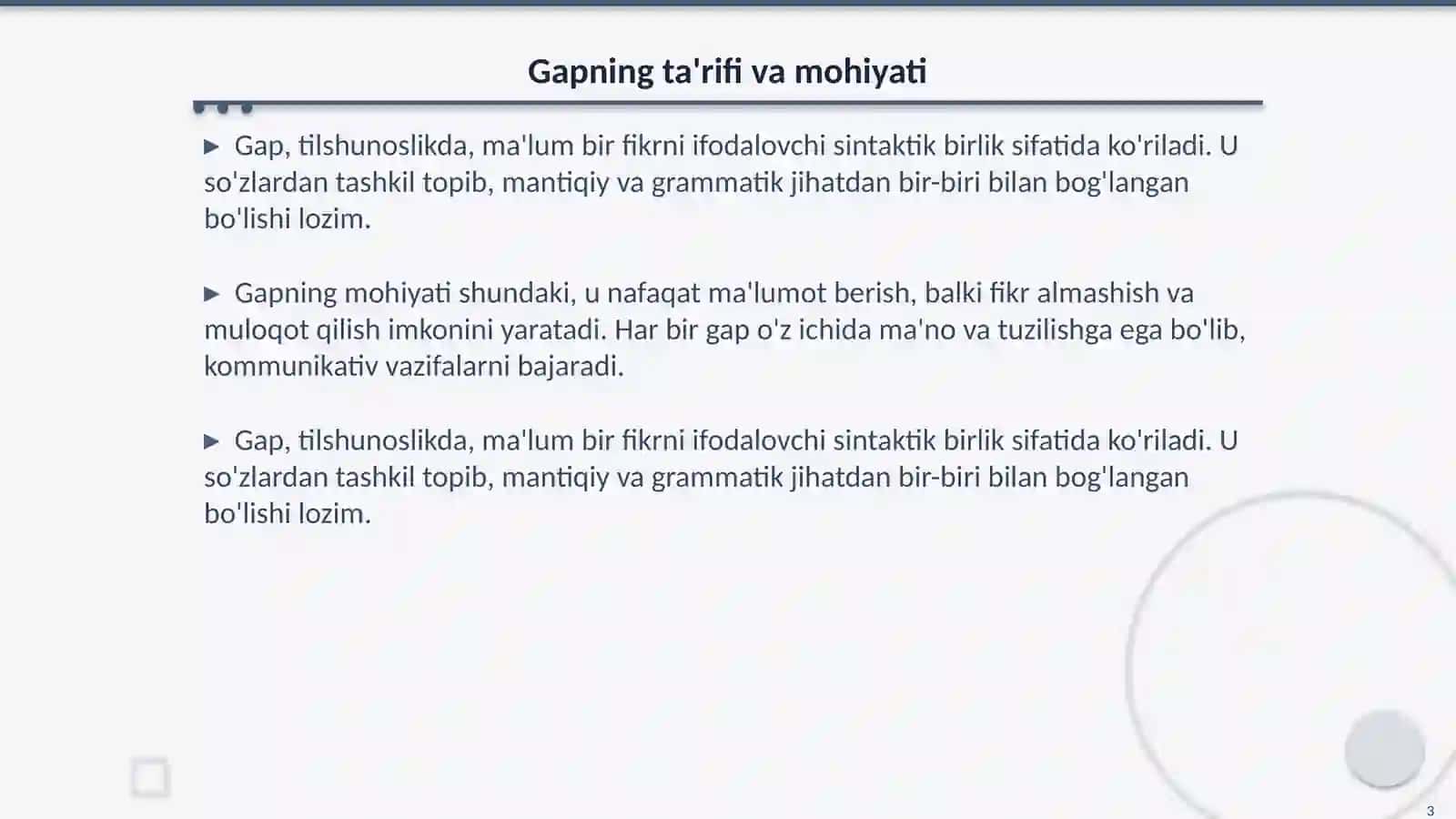 Gap. Gap - kommunikativ (aloqa) birlik sifatida. Ifoda maqsadiga ko'ra gap turlari 3