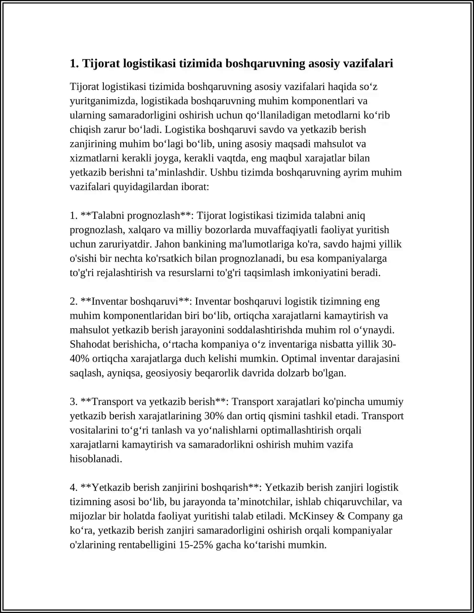 TIJORAT LAGISTIKASI TIZIMIDA BOSHQARUV JARAYONINI TASHKIL QILISH 3