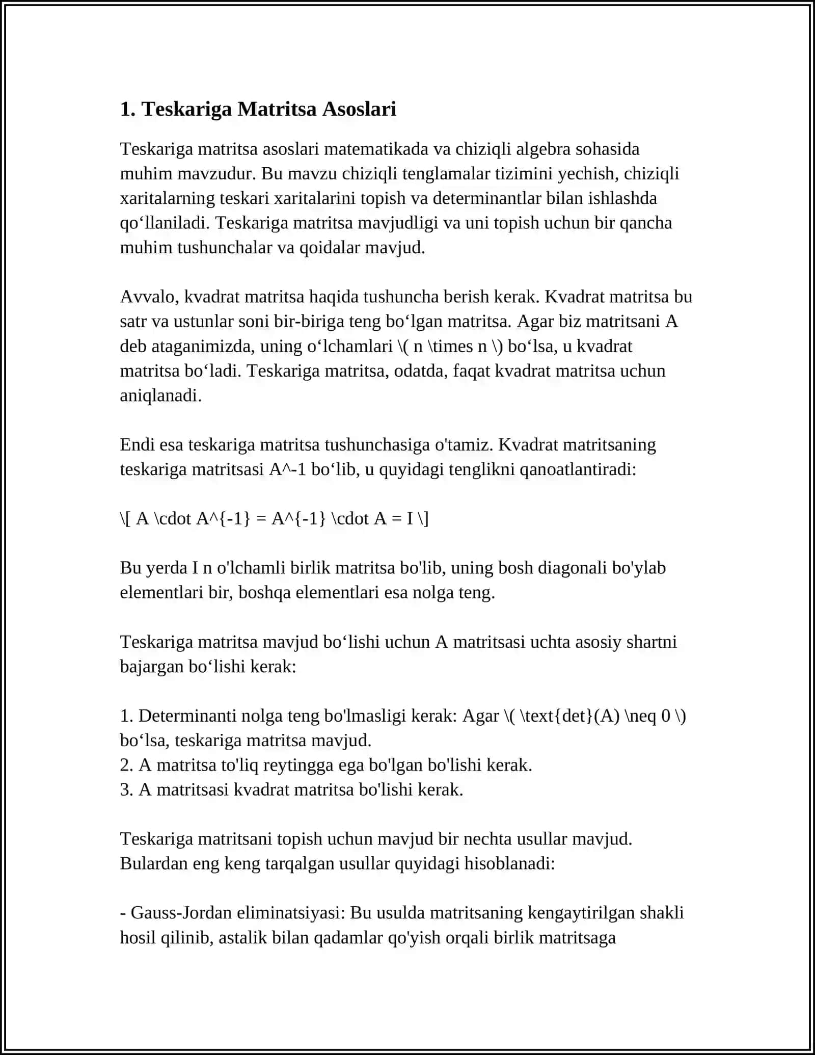 TESKARI MATRITSA 3