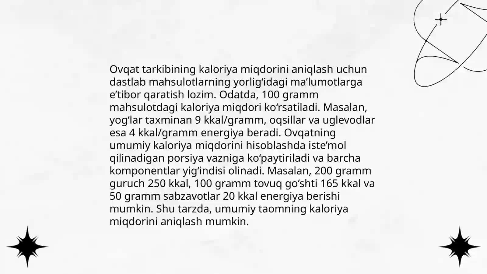 Ovqatni energetik adekvatligini aniqlash 3