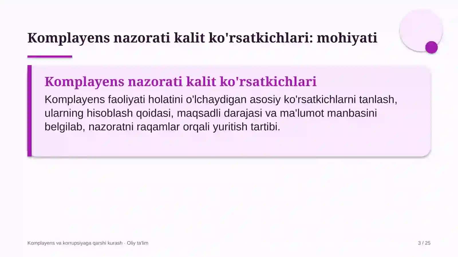 yoqilg'i quyish shoxobchalarida komplayens nazorati kalit ko'rsatkichlarini belgilash 3690 3