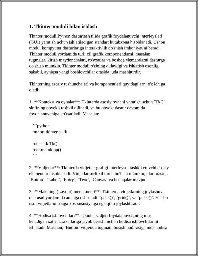 PYTHON DASTURLASH TILIDA TKINTER GUIDA ISHLASH 3