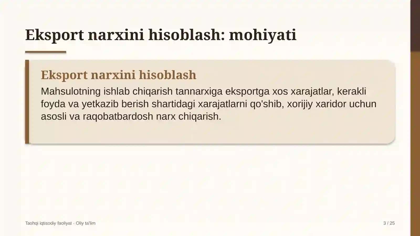Avtovokzallarda eksport narxini hisoblash 3