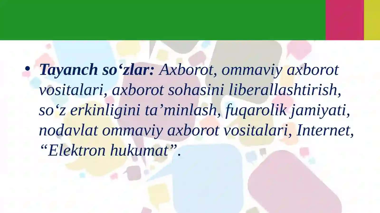 Axborot sohasini isloh qilish, axborot va so‘z erkinligini ta’minlash 3