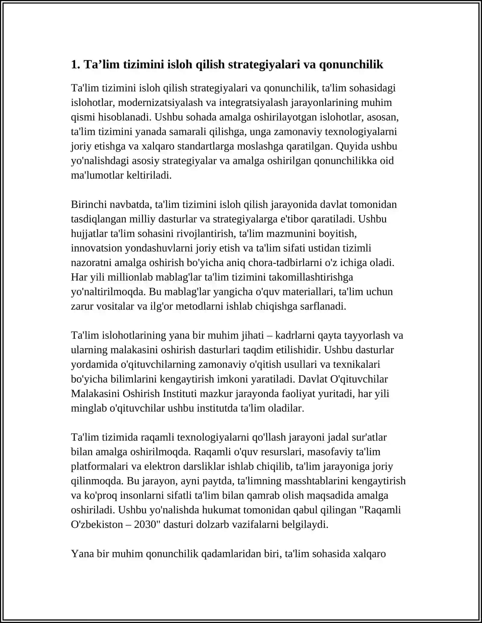 TAʼLIM SOHASIDAGI ISLOHOTLAR, MODERNIZATSIYALASH VA INTEGRATSIYALASH JARAYONLARI 3