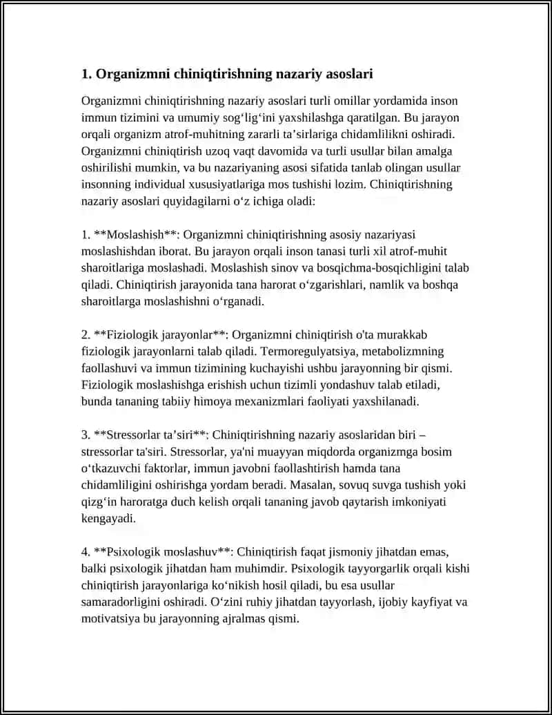 ORGANIZMNI CHINIQTIRISH USULLARI. AKSELERATSIYA 3