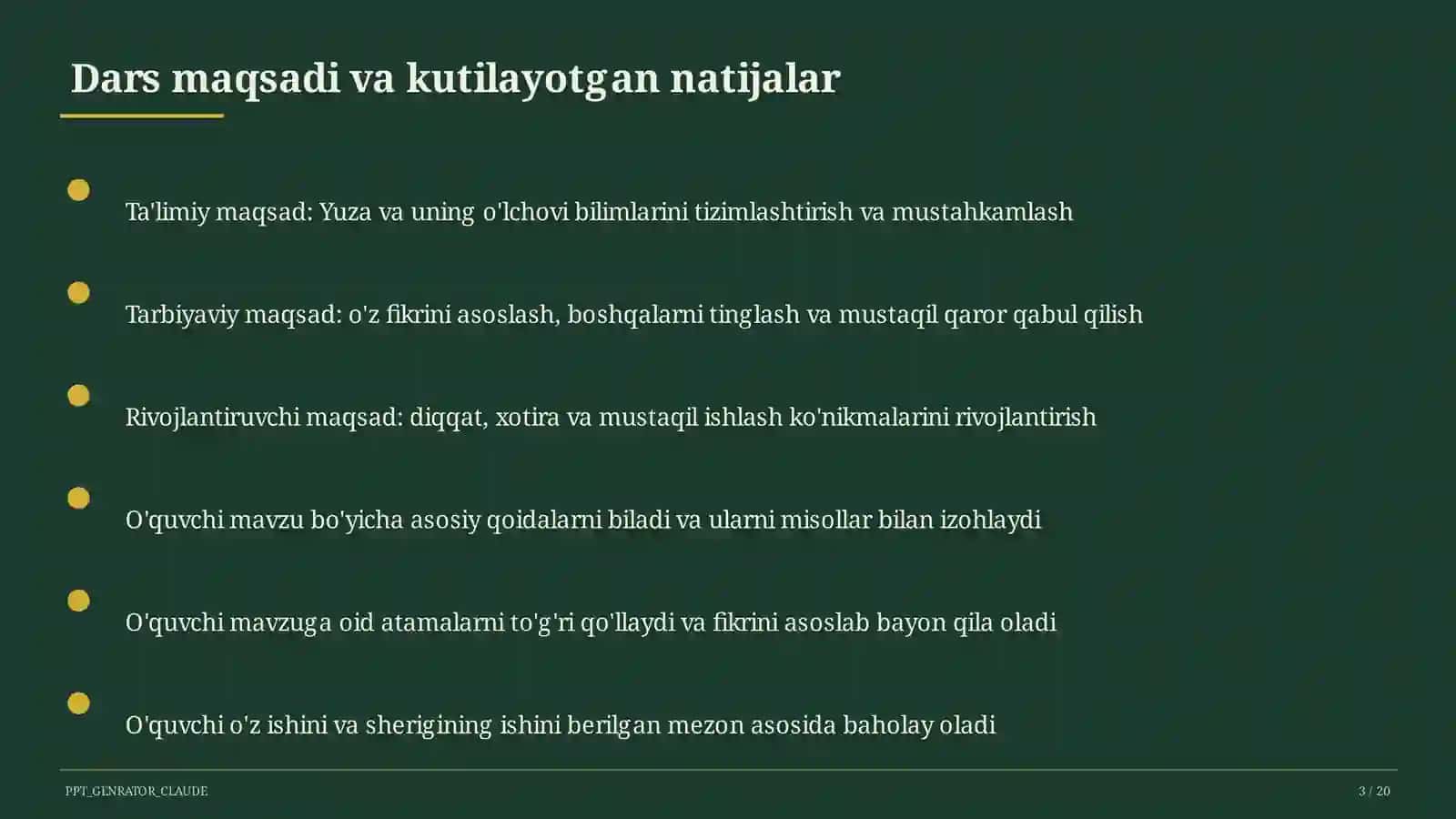 Yuza va uning o'lchovi (3-sinf) 3