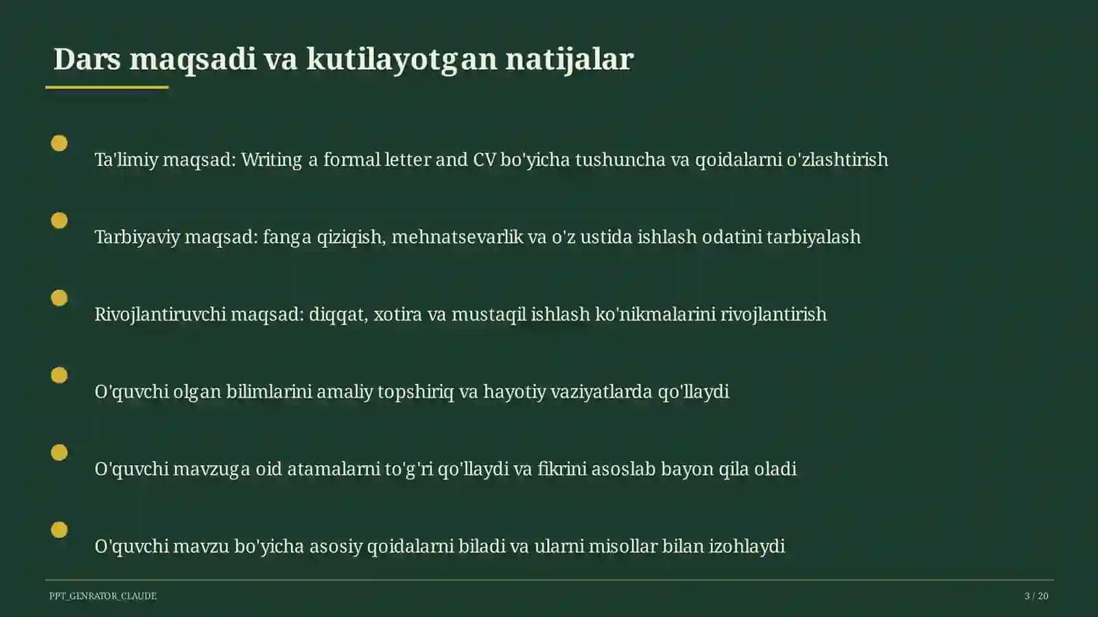 Writing a formal letter and CV (10-sinf) 3