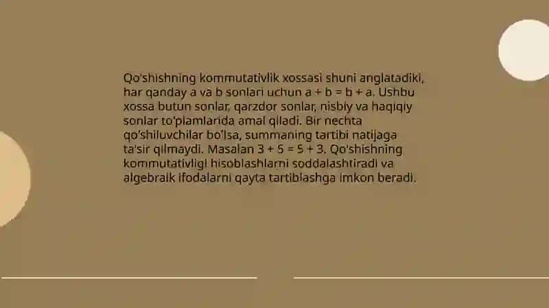 Arifmetik amallarning xossalari 3