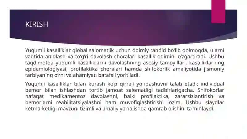 Yuqumli kasalliklarda davolash choralari.Shifokorlik amaliyotida jismoniy tarbiyaning ahamiyati. 3