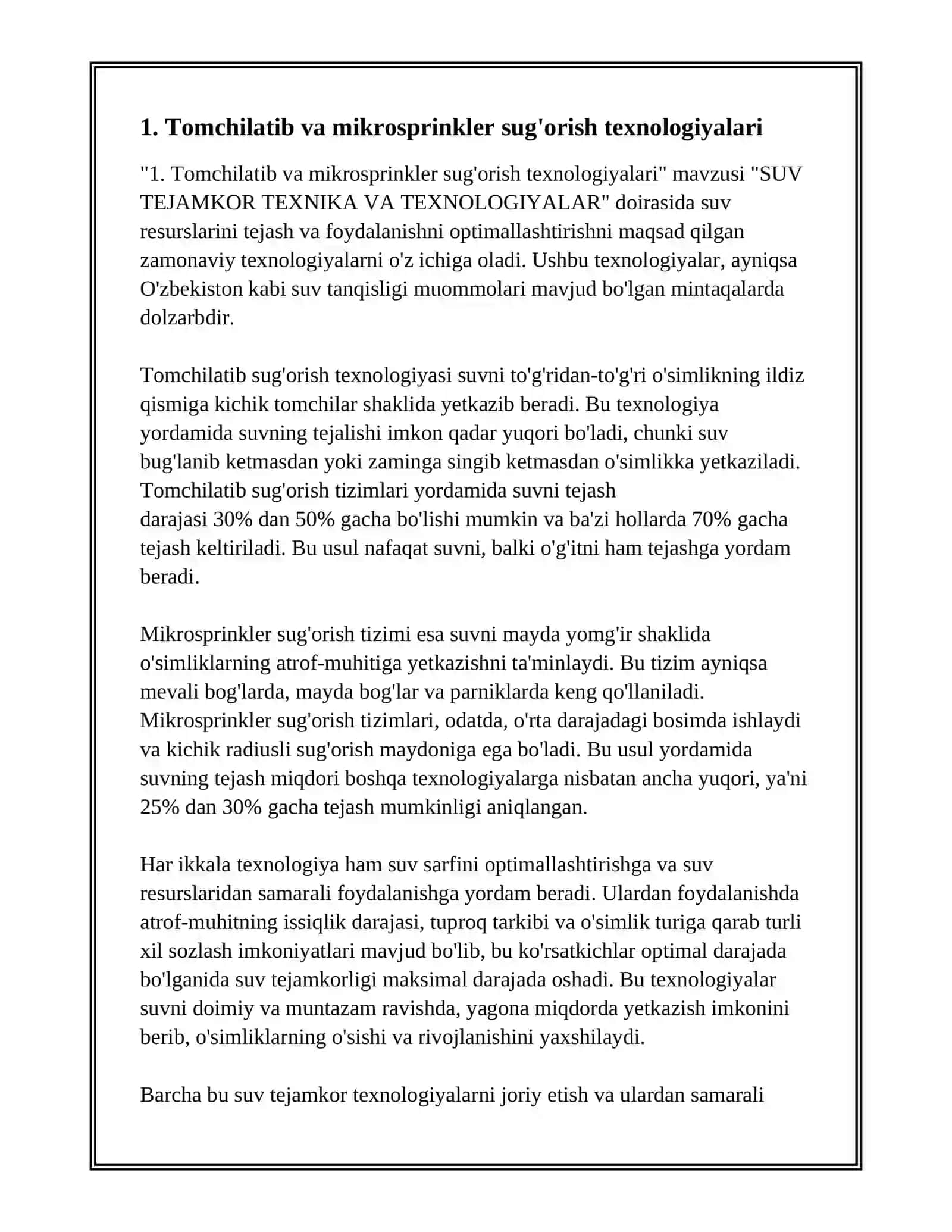 Tomchilatib va mikrosprinkler sug'orish texnologiyalari 3