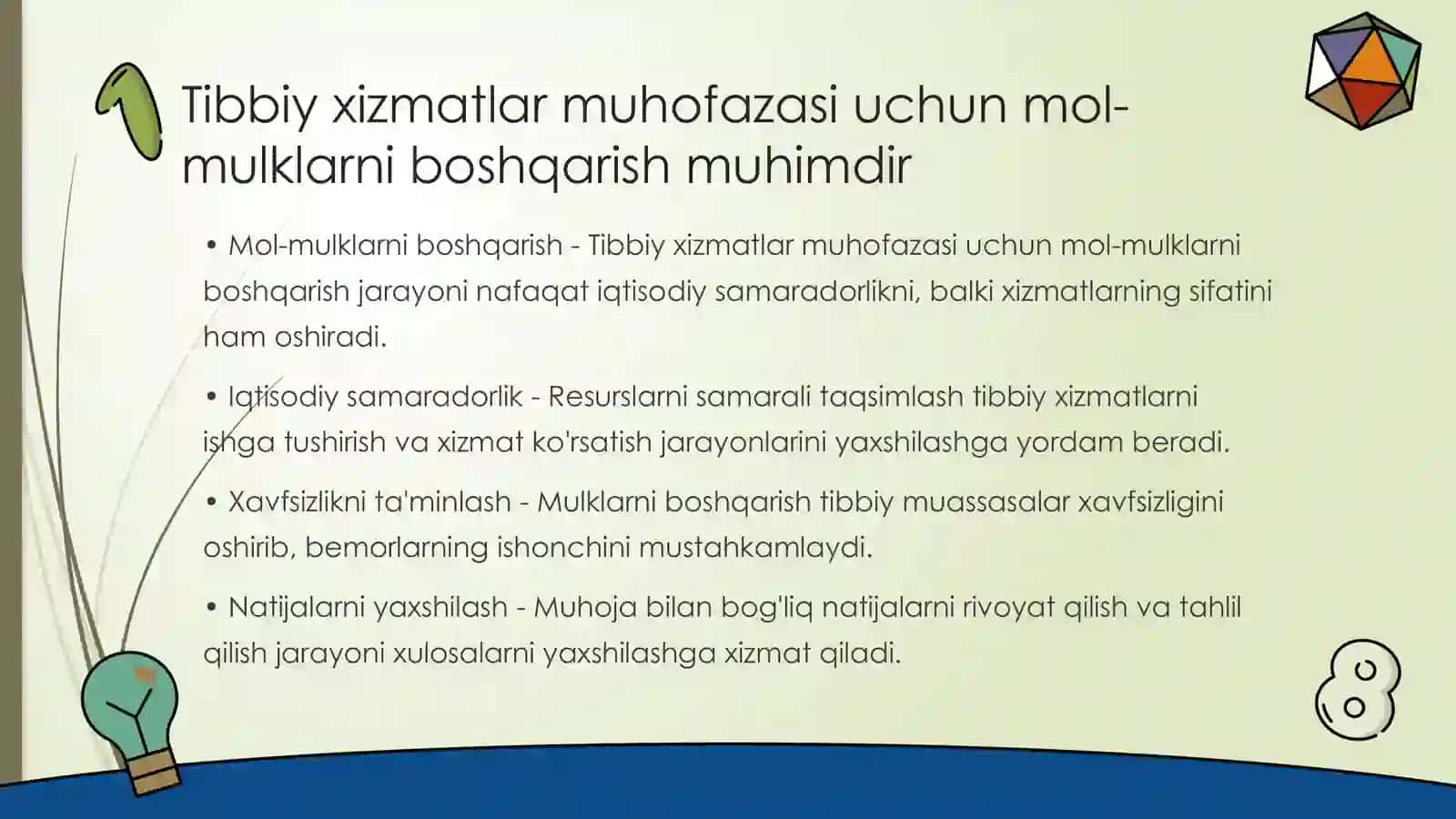 Tibbiy xizmatlar muhofazasi uchun mol-mulklarni boshqarish 3