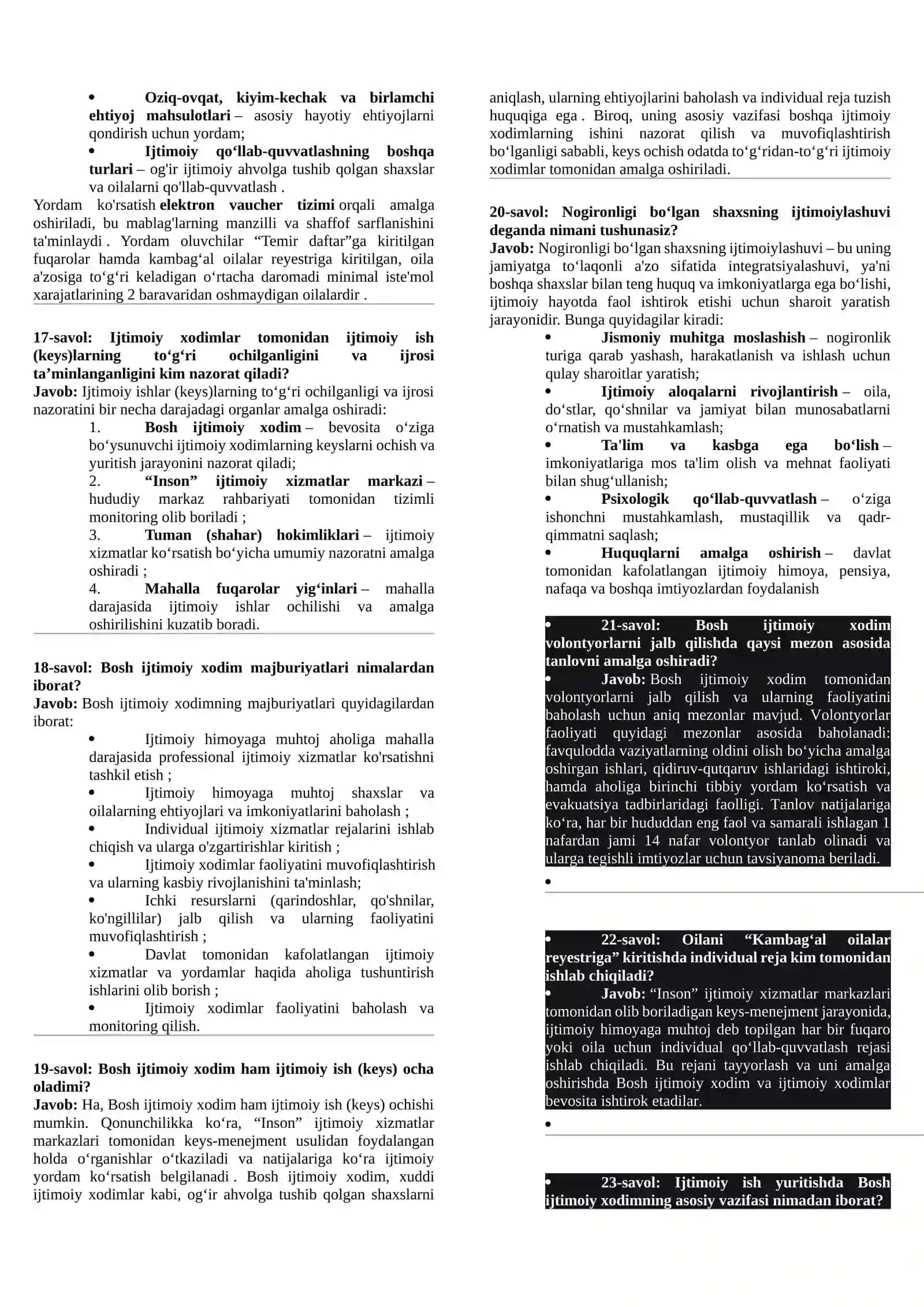 Mahallada kompleks ijtimoiy xizmat ko'rsatuvchi hodim uchun suhbat savollari va javoblari 2026 3