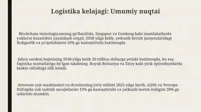 Logistikaning kelajak istiqbollari 3