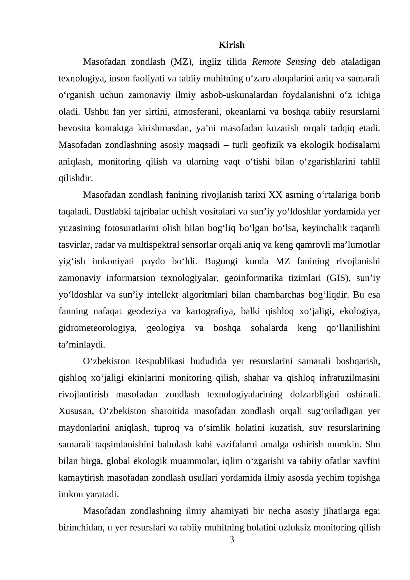 Geoaxborot tizimlari va masofadan zondlash ma’lumotlari yordamida iqlim o‘zgarish jarayonlarini hududiy tahlil qilish, xaritalashtirish hamda atmosferaga ta’sirini aniqlash kurs ishi 3
