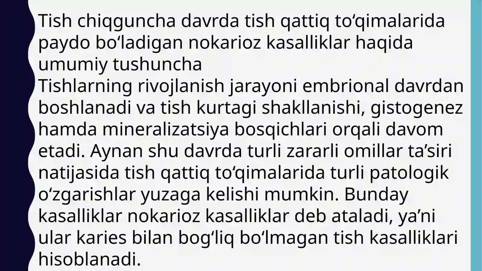 Tish chiqguncha qadar (tish kurtagi rivojlanish gistogenezida) tish qattiq to‘qimalarida paydo bo‘ladigan nokarioz kasalliklar 3